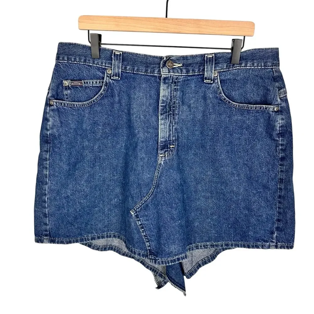 Vintage 90s Riders Ridig Medium Wash Denim Asymmetric Skirt Sz 34 Waist